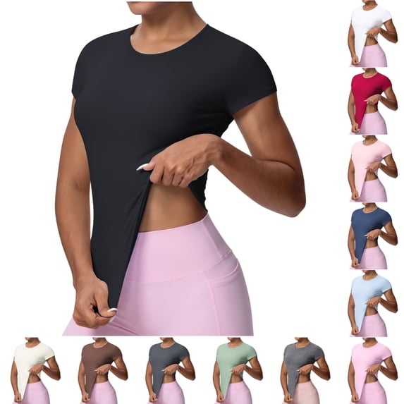 Viluyesy Women's Workout Tops Short Sleeve Athletic Fitted Quick Dry Crew Neck Yoga Gym T Shirts Black Size XL
