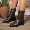 thumbnail image 1 of Viluyesy Womens Ankle Booties Pointed Toe Low Block Heel Glossy Faux Leather Rear Zipper Slim Fit Daily Dress Boots Coffee Size 7, 1 of 9