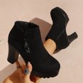 thumbnail image 1 of Viluyesy Womens Ankle Booties Round Toe Platform Sole Matte Faux Suede Rhinestone Side Zipper High Block Heel Street Fashion Boots Black Size 9, 1 of 7