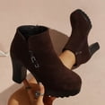 thumbnail image 1 of Viluyesy Womens Ankle Booties Round Toe Platform Sole Matte Faux Suede Rhinestone Side Zipper High Block Heel Street Fashion Boots Brown Size 7.5, 1 of 9