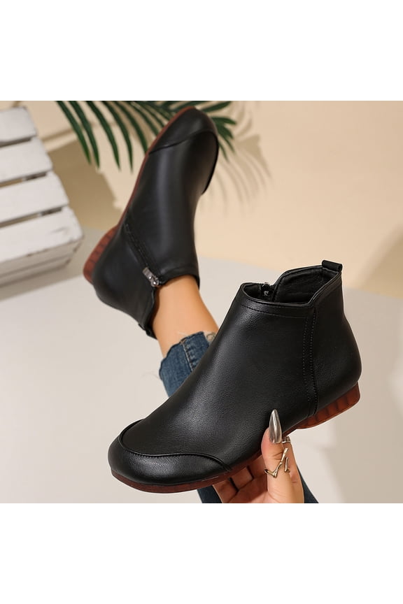 Womens Ankle Boots, Flat Heels Round Toe Side Zipper Classic Fashion Booties Black US9.5