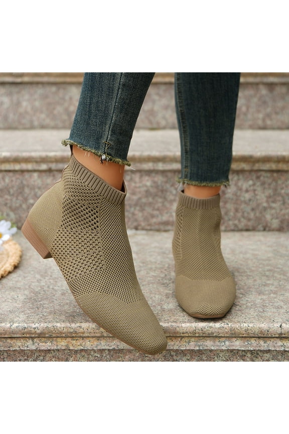 Womens Ankle Boots, Low Heels Wide Width Square Toe Fashion Breathable Comfortable Booties Khaki US8.5