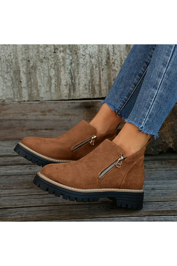 Womens Ankle Boots, Zip-Up Mid Heels Wide Width Comfort Fashion Booties Brown US9