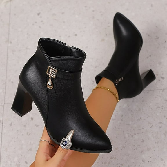 Viluyesy Womens Ankle Boots, Zipper Chunky Heels Pointed Toe Fall Winter Fashion Dress Booties Black US5.5