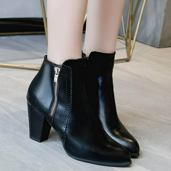 Viluyesy Womens Ankle Boots, Zipper Solid Classic Block Heels Fashion Causal Dress Booties Black US9