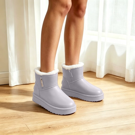 Viluyesy Womens Ankle Snow Boots Round Toe Thick Platform Sole Plush Lined Side Zipper Casual Winter Outdoor Boots Gray Size 8