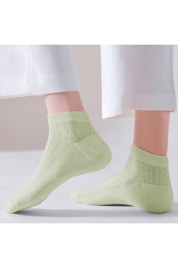 Womens Ankle Socks 5 Pairs, Soft Comfy Breathable Non Slip Casual Cotton Crew Socks Green
