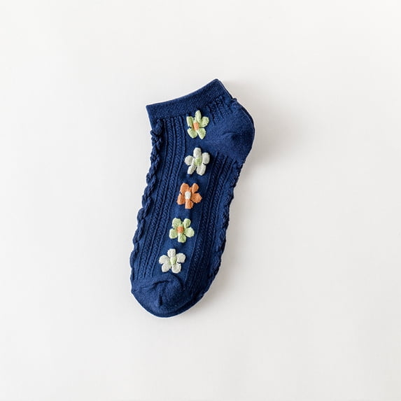 Viluyesy Womens Ankle Socks, Anti-Slip Embroidered Floral Stretch Breathable Cotton Crew Socks Navy