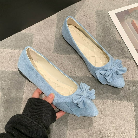 Viluyesy Womens Ballet Flats, Bow Pointed Toe Shallow Slip-On Comfortable Dressy Shoes Light Blue US6