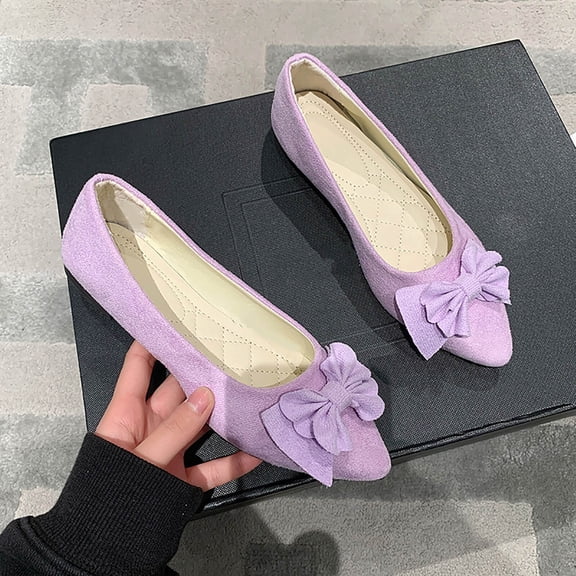 Viluyesy Womens Ballet Flats, Bow Pointed Toe Shallow Slip-On Comfortable Dressy Shoes Purple US7.5