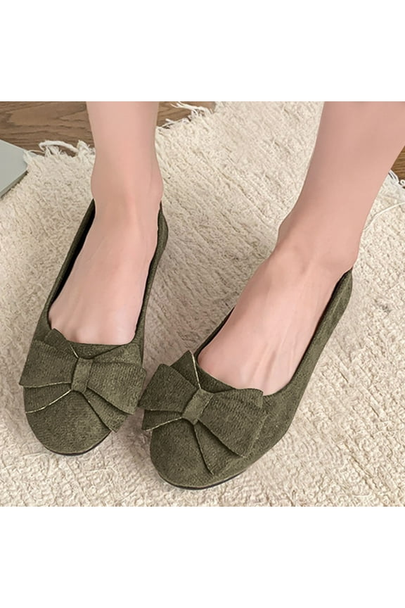 Womens Ballet Flats, Casual Bow Round Toe Shallow Comfort Spring Summer Slip-On Dress Shoes Green