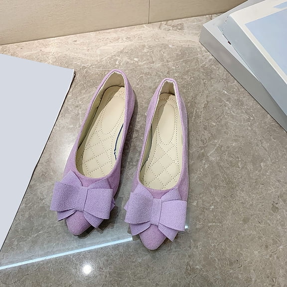 Viluyesy Womens Ballet Flats, Comfortable Bow Pointed Toe Slip-On Shallow Dressy Work Office Shoes Purple US9