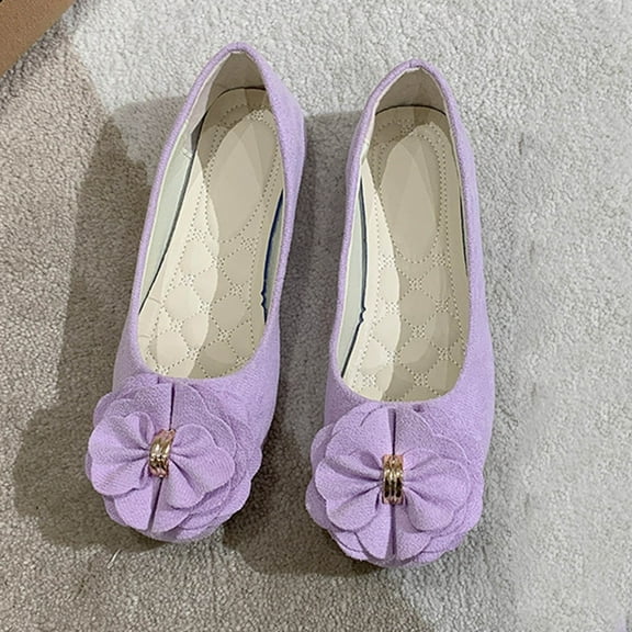 Viluyesy Womens Ballet Flats, Comfortable Floral Round Toe Casual Fashion Shallow Slip-On Dressy Shoes Purple US8.5