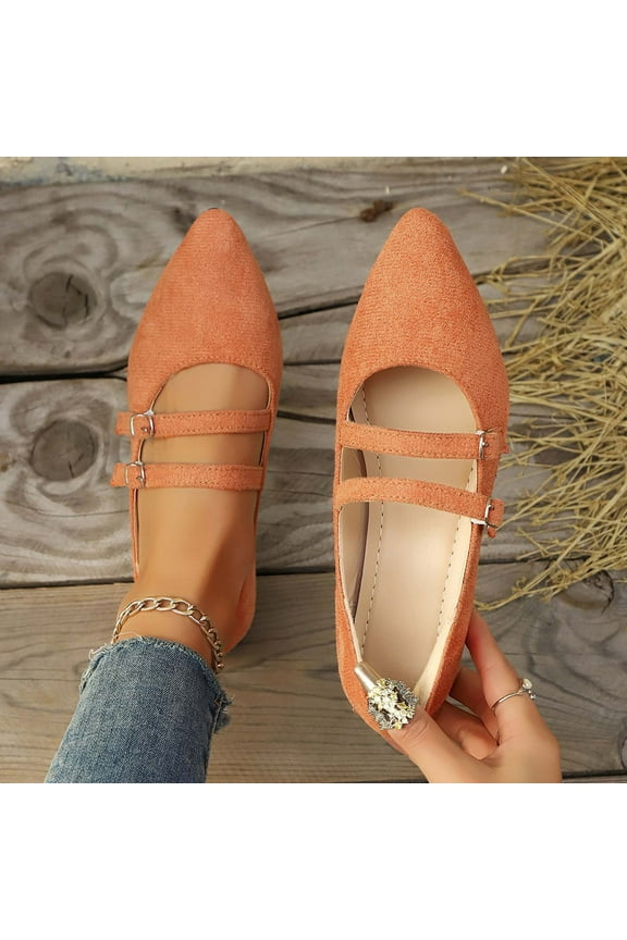 Womens Ballet Flats, Comfortable Pointed Toe Fashion Single Band Slip-On Dress Shoes Orange