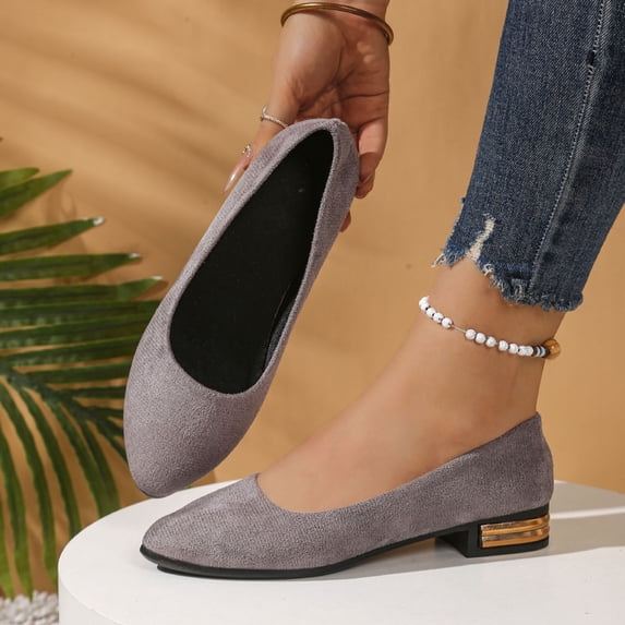 Viluyesy Womens Ballet Flats, Comfortable Pointed Toe Low Heels Slip-On Casual Office Dressy Shoes Gray