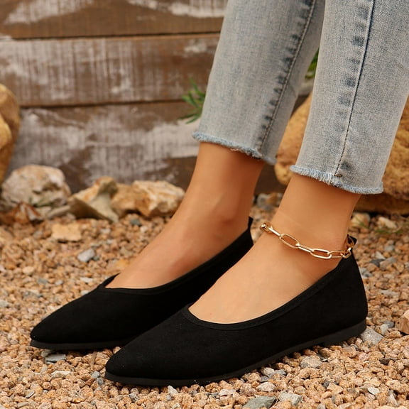 Viluyesy Womens Ballet Flats, Comfortable Slip-On Pointed Toe Casual Classic Flats Shoes Black