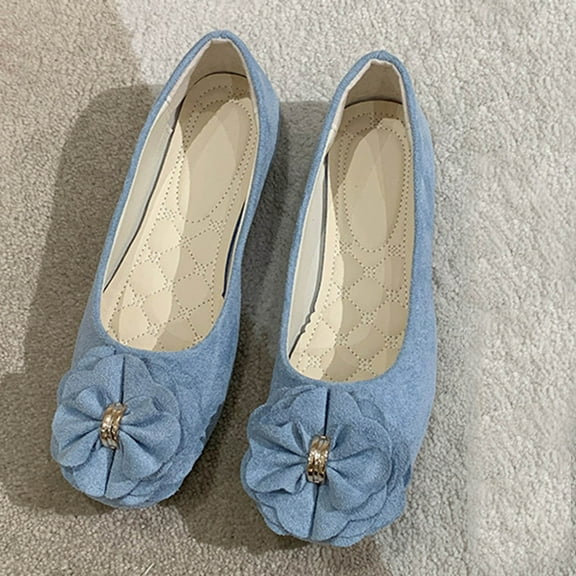 Viluyesy Womens Ballet Flats, Floral Round Toe Casual Fashion Comfortable Shallow Slip-On Dressy Shoes Light Blue US8.5