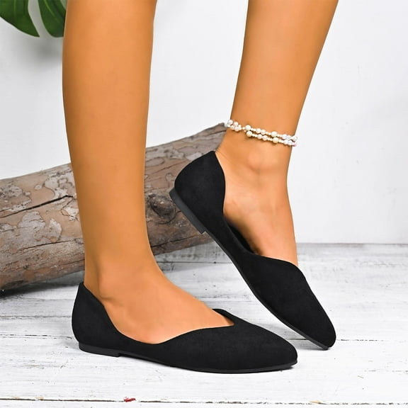 Viluyesy Womens Ballet Flats, Lightweight Pointed Toe Comfortable Casual Shallow Slip On Flats Black US6