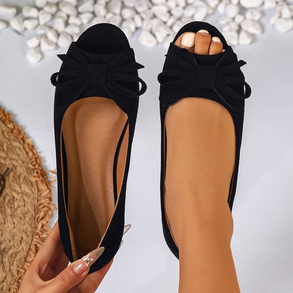 Viluyesy Womens Ballet Flats, Peep Toe Soft Sole Wedge Heeled Comfortable Casual Shallow Sandals Black US6