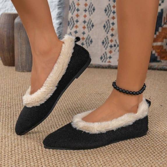 Viluyesy Womens Ballet Flats, Plush Lining Comfort Warm Pointed Toe 20 Winter Fashion Dressy Shoes Black US8.5