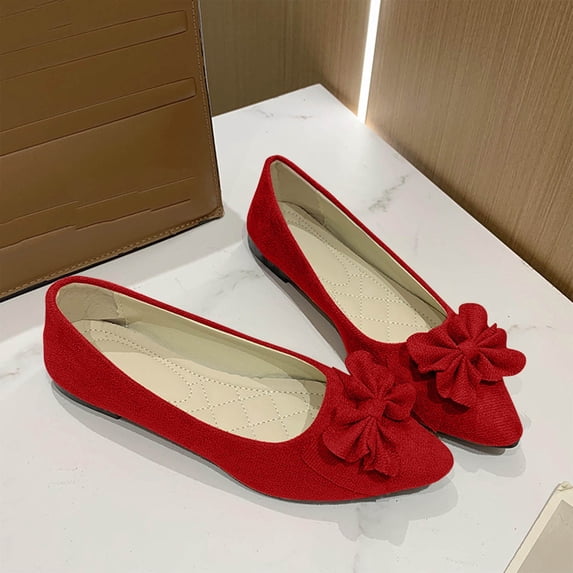 Viluyesy Womens Ballet Flats, Pointed Toe Comfortable Wide Width Slip-On Dressy Work Office Shoes Red US6.5