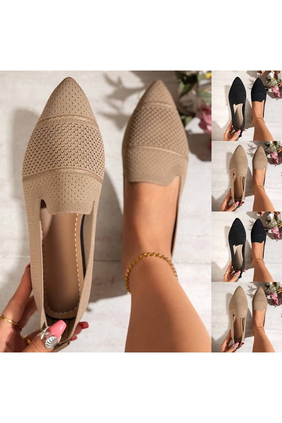 Womens Ballet Flats Pointed Toe Mesh Knit V Cutout Slip On Ultra Breathable Summer Arch Support Lightweight Comfort Flat Shoes Black Size US9