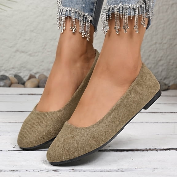 Viluyesy Womens Ballet Flats, Pointed Toe Slip-On Wide Width Shallow Dressy Office Flats Khaki US9