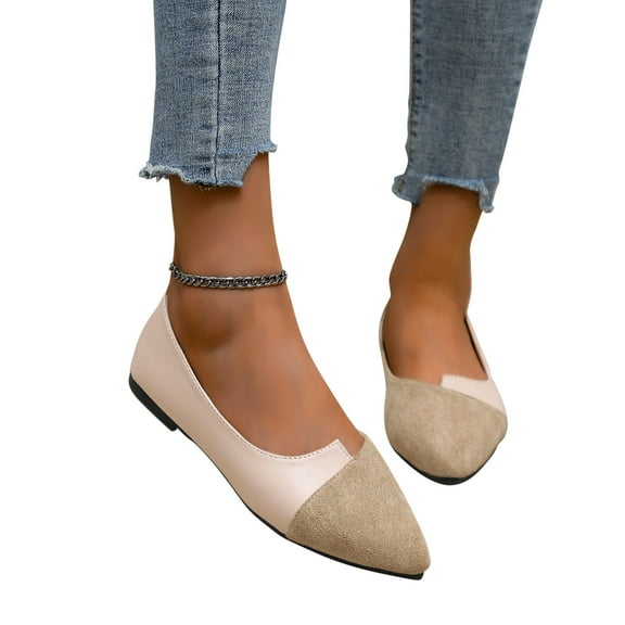 Viluyesy Womens Ballet Flats, Pointed Toe Suede Leather Splicing Slip-On Summer Shallow Casual Office Shoes Beige
