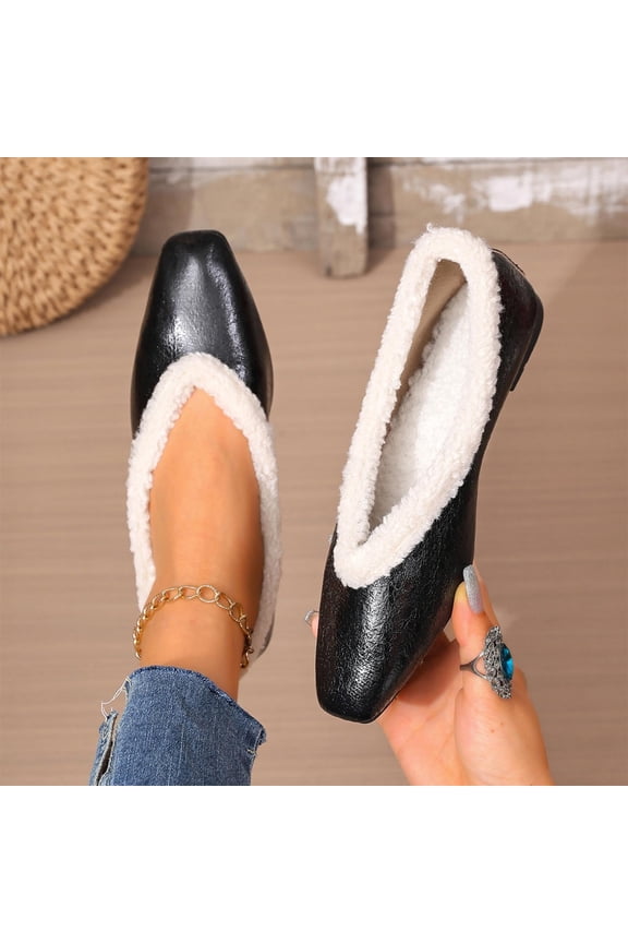 Womens Ballet Flats, Pointed Toe Thicken Warm Fleece Lined Winter Fashion Dressy Shoes Black US9.5