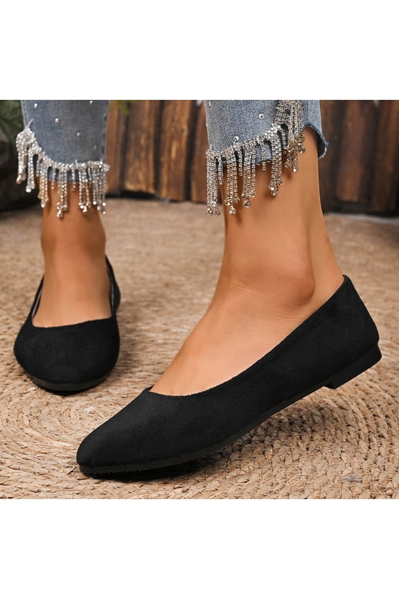 Womens Ballet Flats, Pointed Toe Wide Width Slip-On Shallow Dressy Office Flats Black US9
