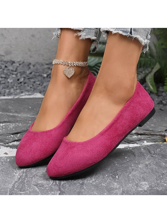 Womens Ballet Flats, Pointed Toe Wide Width Slip-On Shallow Dressy Office Flats Hot Pink US7.5