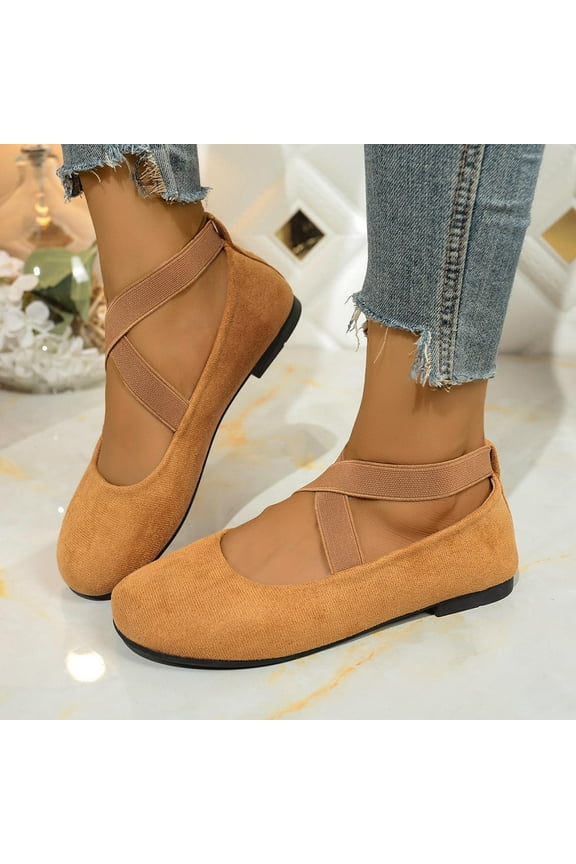 Womens Ballet Flats, Round Toe Comfortable Ankle Strap Slip-On Casual Shoes Yellow