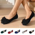 thumbnail image 1 of Viluyesy Womens Ballet Flats Round Toe Faux Suede Bow Slip On Cushioned Breathable Everyday Dressy Flat Shoes Black Size US6, 1 of 9
