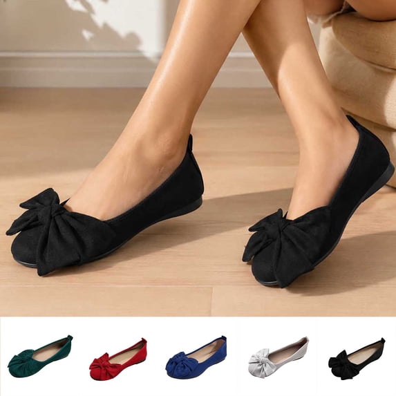 Viluyesy Womens Ballet Flats Round Toe Faux Suede Bow Slip On Cushioned Breathable Everyday Dressy Flat Shoes Green Size US7.5