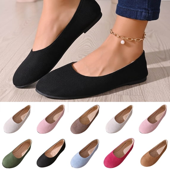 Viluyesy Womens Ballet Flats Round Toe Knit Slip On Cushioned Breathable Everyday Walking Lightweight Comfort Flat Shoes White Size US9.5