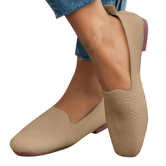 Viluyesy Womens Ballet Flats, Round Toe Shallow Mesh Breathable Casual Slip-On Comfort Shoes Khaki