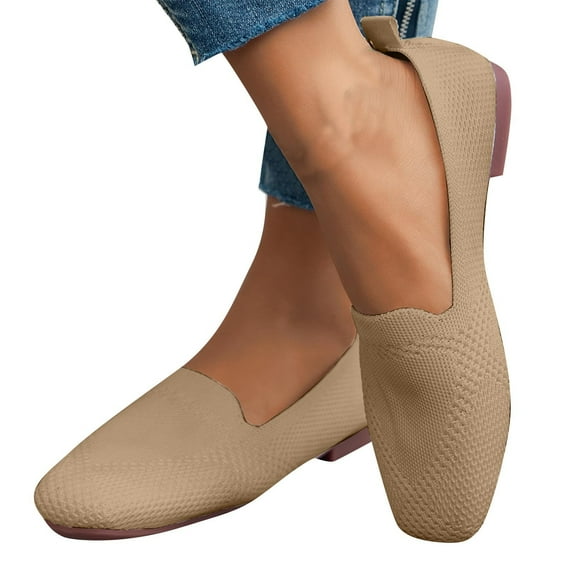 Viluyesy Womens Ballet Flats, Round Toe Shallow Mesh Breathable Casual Slip-On Comfort Shoes Khaki