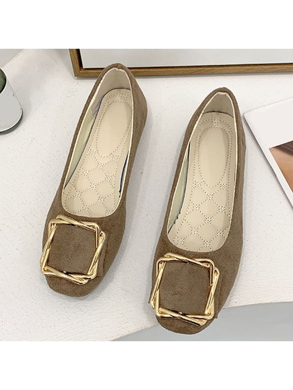 Womens Ballet Flats, Round Toe Slip-On Shallow Comfortable Casual Dressy Shoes Khaki US9