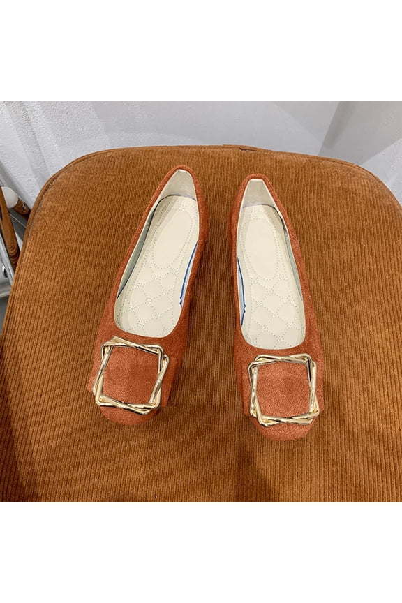 Womens Ballet Flats, Round Toe Slip-On Wide Width Comfortable Dressy Work Office Shoes Orange US6.5