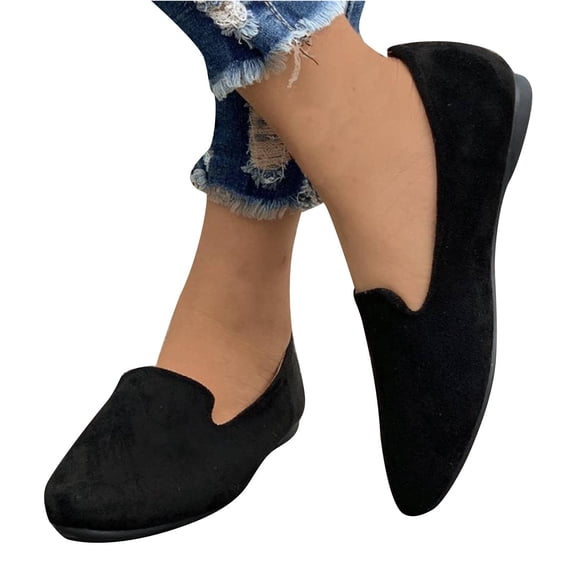 Viluyesy Womens Ballet Flats, Round Toe Solid Color Shallow Casual Slip-On Comfort Shoes Black