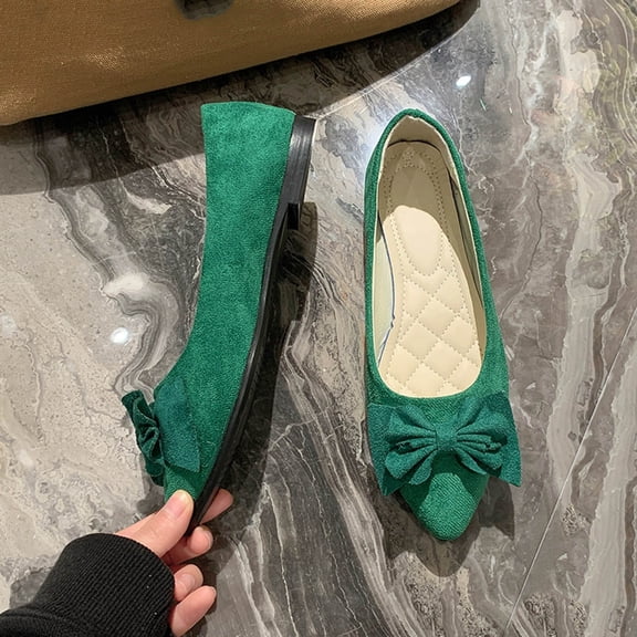Viluyesy Womens Ballet Flats, Shallow Bow Pointed Toe Slip-On Comfortable Dressy Shoes Green US8.5