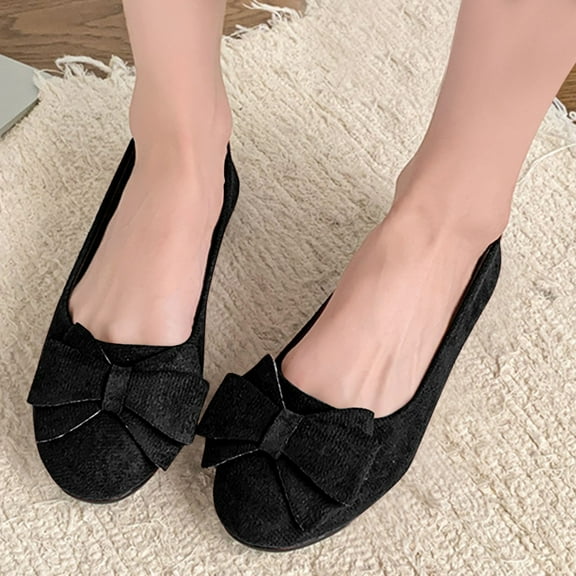 Viluyesy Womens Ballet Flats, Shallow Comfort Bow Round Toe Casual Spring Summer Slip-On Dress Shoes Black