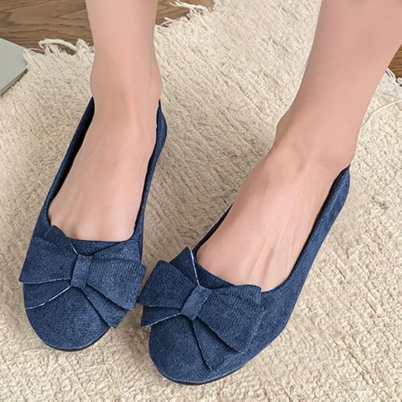 Viluyesy Womens Ballet Flats, Shallow Comfort Casual Bow Round Toe Spring Summer Slip-On Dress Shoes Blue