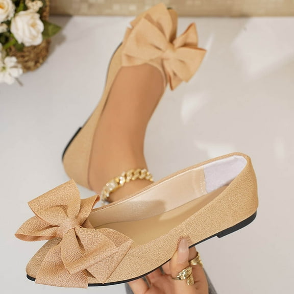 Viluyesy Womens Ballet Flats, Shallow Comfort Pointed Toe Fashion Bowknot Slip-On Dress Sandals Khaki