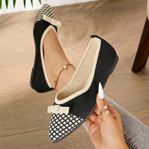 Viluyesy Womens Ballet Flats, Shallow Comfort Soft Sole Pointed Toe Slip On Casual Work Dressy Shoes Black US7.5