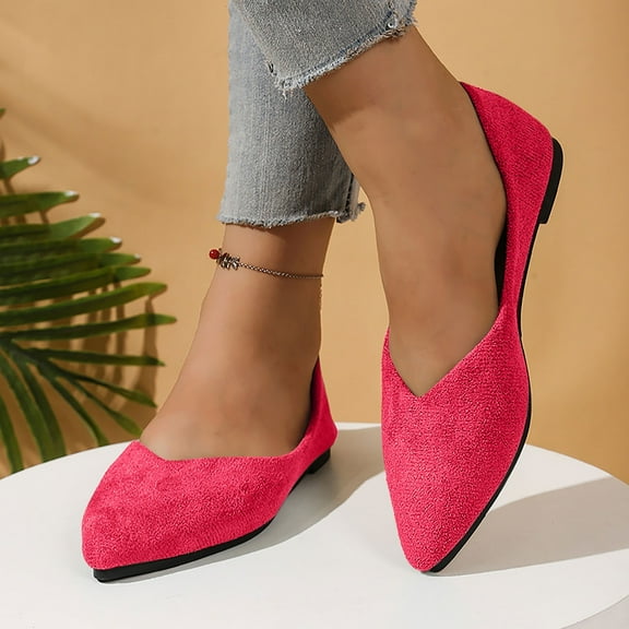 Viluyesy Womens Ballet Flats, Shallow Pointed Toe Slip-On Casual Comfortable Suede Sandals Hot Pink