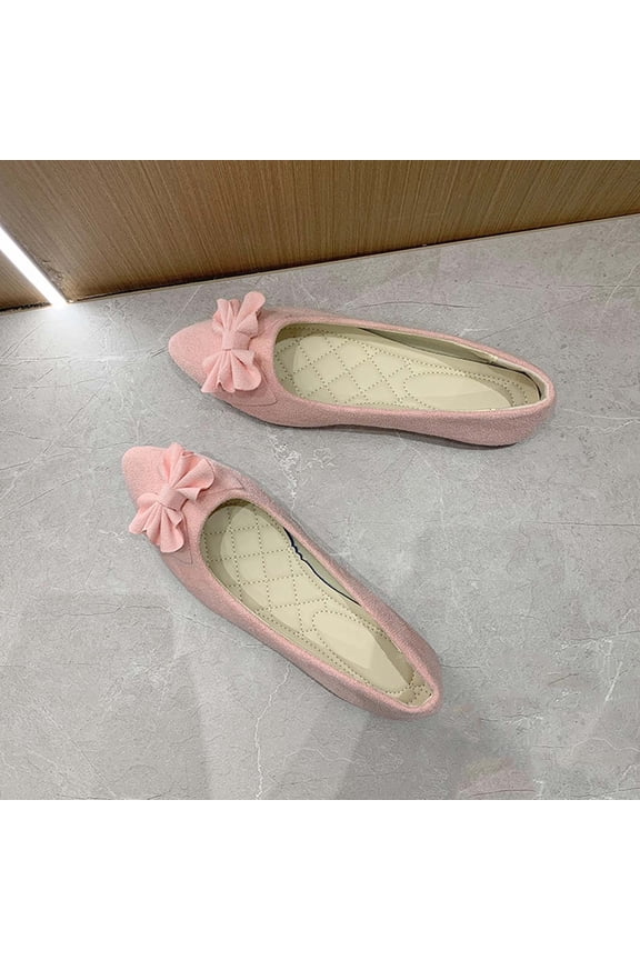 Womens Ballet Flats, Shallow Pointed Toe Suede Bow Casual Slip-On Dressy Shoes Pink