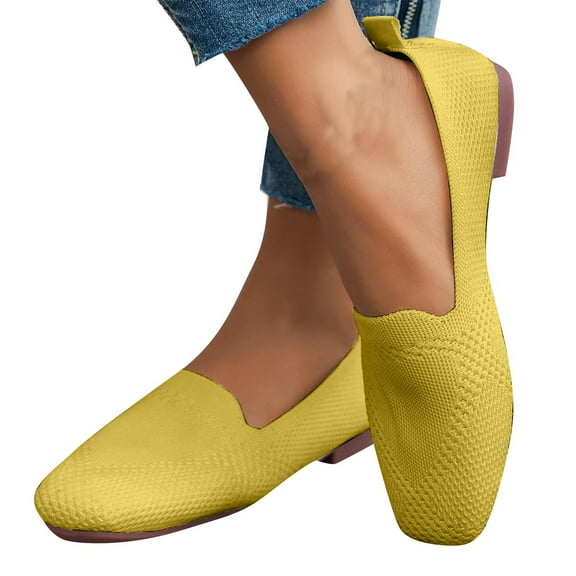 Viluyesy Womens Ballet Flats, Shallow Round Toe Mesh Breathable Casual Slip-On Comfort Shoes Yellow