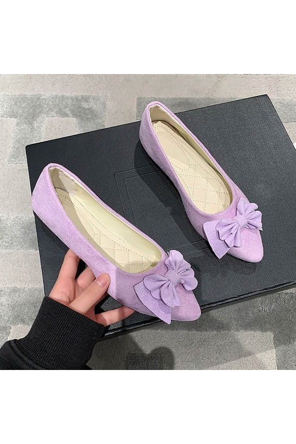 Womens Ballet Flats, Shallow Slip-On Bow Pointed Toe Comfortable Dressy Shoes Purple US8.5