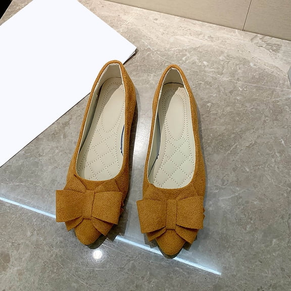 Viluyesy Womens Ballet Flats, Slip-On Bow Pointed Toe Comfortable Shallow Dressy Work Office Shoes Brown US9